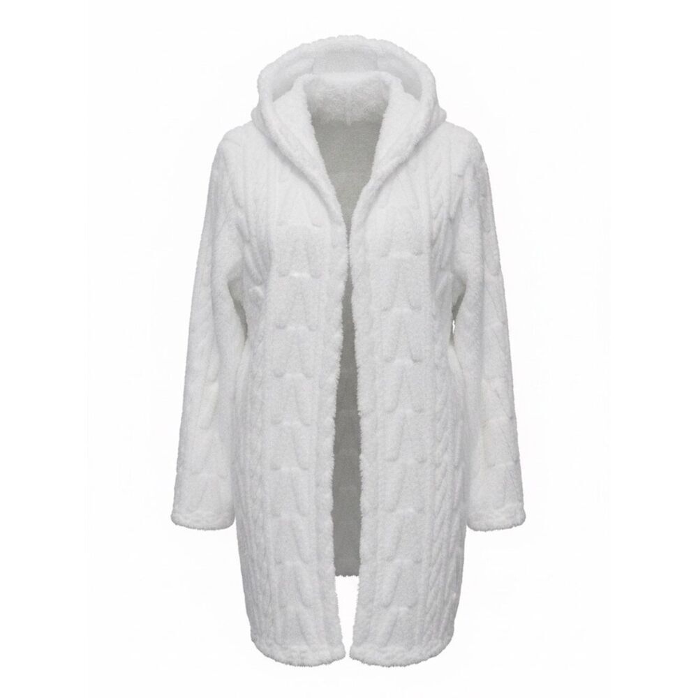 Knapp Studio Cozy White Shaggy Hooded Cardigan. Size: Large Color: White